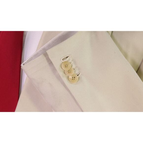 Alan Flusser Full Bespoke w/ Hermes Lining Beige Raw Silk Peak Lapel Suit 46R - Picture 6 of 16